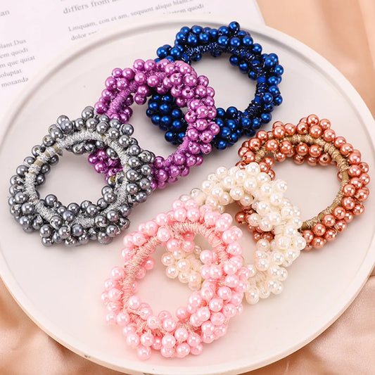 Retro Geometric Cloth Beaded Hair Tie