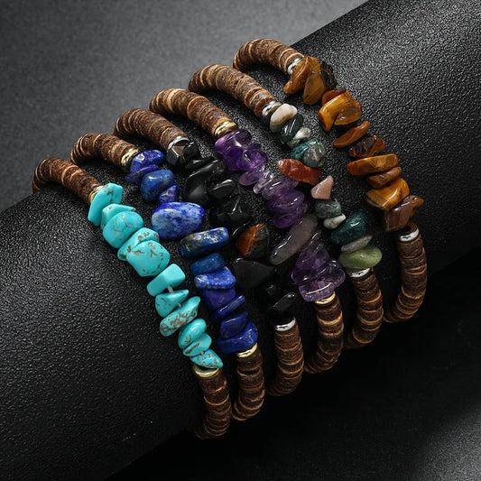 Retro Geometric Color Block Natural Stone Bracelets In Bulk