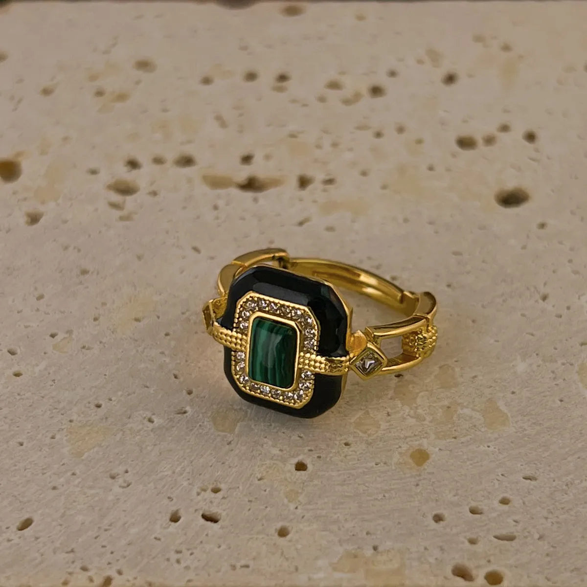 Retro Geometric Color Block Square Malachite Agate Plating Women's Open Rings