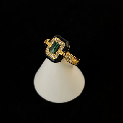 Retro Geometric Color Block Square Malachite Agate Plating Women's Open Rings