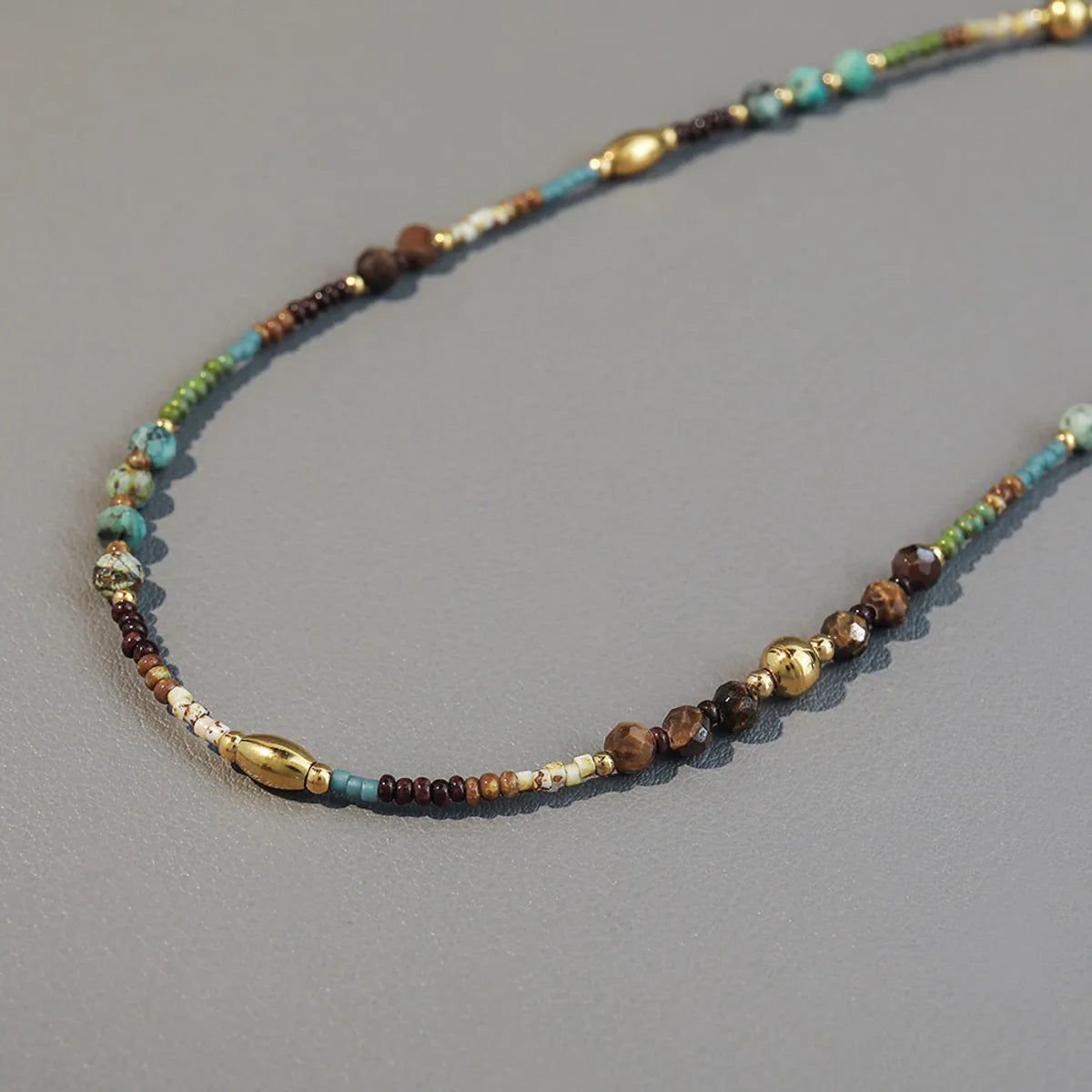 Retro Geometric Color Block Stainless Steel Natural Stone Turquoise Necklace In Bulk