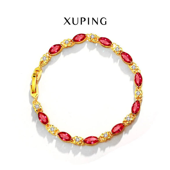 Retro Geometric Copper Alloy Bracelet For Women Fashion Hand Jewelry With Imitation Ruby Accent
