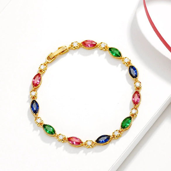 Retro Geometric Copper Alloy Bracelet For Women Fashion Hand Jewelry With Imitation Ruby Accent