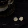 Retro Geometric Copper Earrings With White Shell Fragments And Square Gemstone Inlay For Women Fashion Jewelry