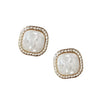 Retro Geometric Copper Earrings With White Shell Fragments And Square Gemstone Inlay For Women Fashion Jewelry