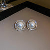 Retro Geometric Copper Inlay Artificial Pearls Zircon Ear Studs 1 Pair