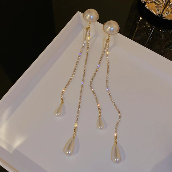 Retro Geometric Copper Inlay Artificial Pearls Zircon Ear Studs 1 Pair