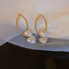 Retro Geometric Copper Inlay Artificial Pearls Zircon Ear Studs 1 Pair