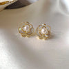 Retro Geometric Copper Inlay Artificial Pearls Zircon Ear Studs 1 Pair