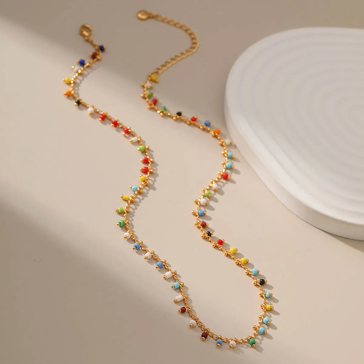 Retro Geometric Copper Inlay Seed Bead Necklace