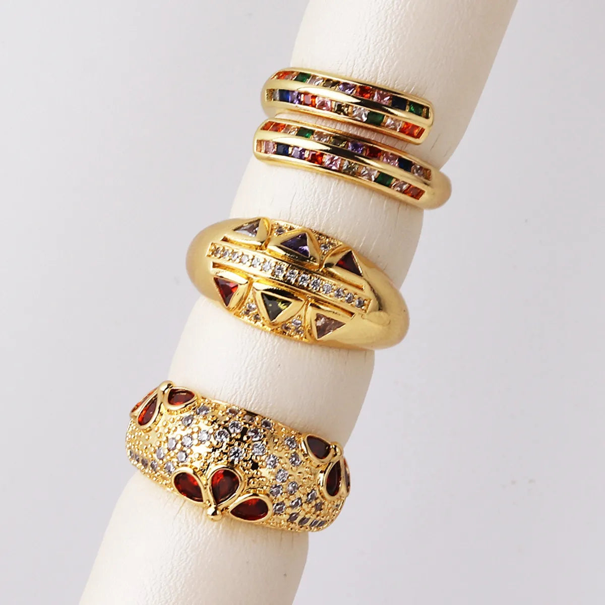 Retro Geometric Copper Inlay Zircon Open Rings