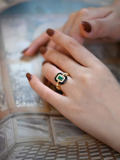 Retro Geometric Copper Plating Inlay Zircon Open Rings