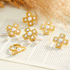 Retro Geometric Cross Pattern Electroplated Stainless Steel Earrings And Ring Set With Pearl Accents For Women
