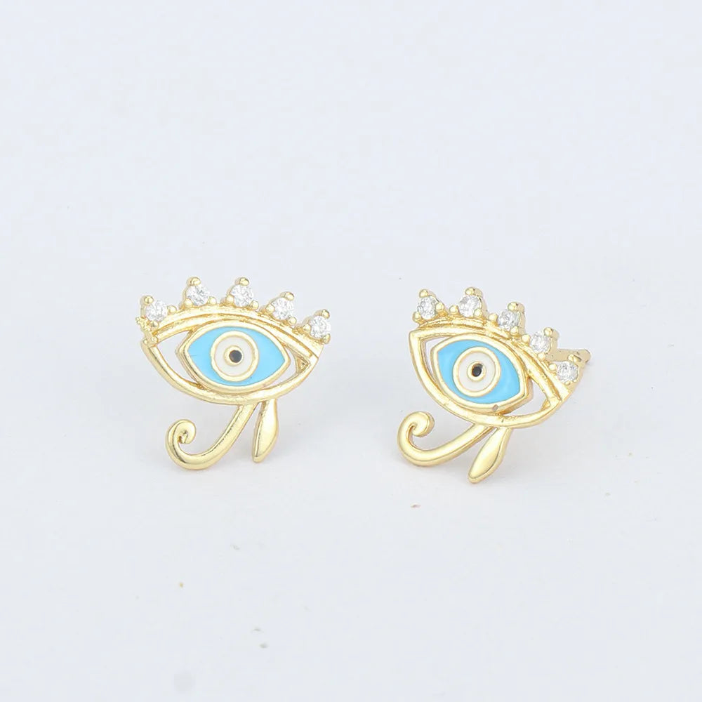 Retro Geometric Eye Copper Ear Studs Stoving Varnish Zircon Copper Earrings