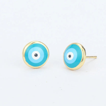 Retro Geometric Eye Copper Ear Studs Stoving Varnish Zircon Copper Earrings