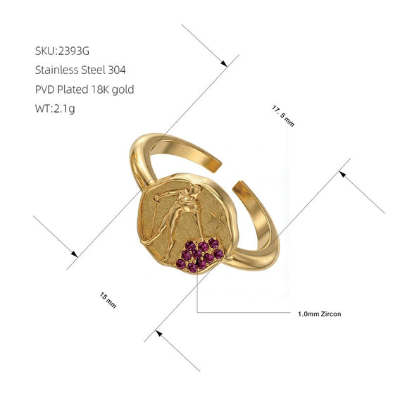 Retro Geometric Figure Relief Stainless Steel Jewelry Set With Purple Zircon Necklace Ring Earrings And Bracelet