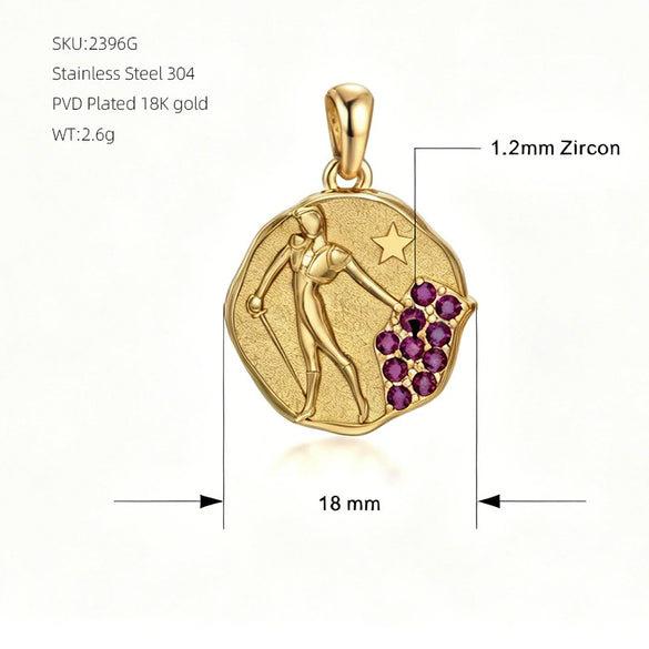 Retro Geometric Figure Relief Stainless Steel Jewelry Set With Purple Zircon Necklace Ring Earrings And Bracelet
