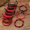 Retro Geometric Fivepointed Star Life Tree Multilayer Zinc Alloy Leather Handwoven Unisex Bracelet
