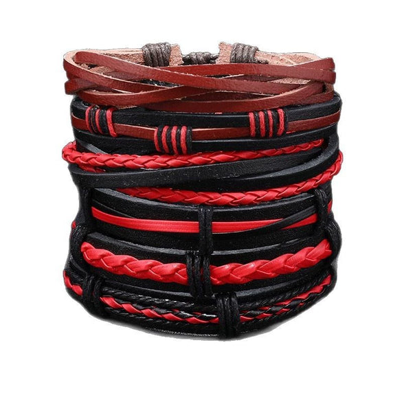 Retro Geometric Fivepointed Star Life Tree Multilayer Zinc Alloy Leather Handwoven Unisex Bracelet