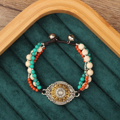 Retro Geometric Flower Alloy Natural Stone Unisex Nepal Bracelets