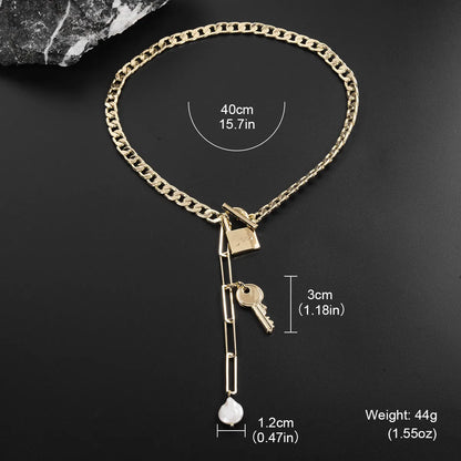 Retro Geometric Freshwater Pearl Copper 18K Gold Plated Women'S Pendant Necklace