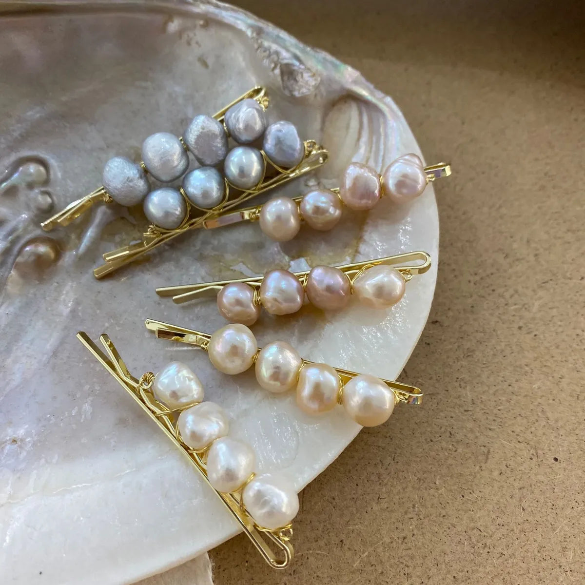 Retro Geometric Freshwater Pearl Hair Clip