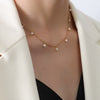Retro Geometric Freshwater Pearl Necklace For Women In Titanium Steel With Gold Electroplated Simple Natural Style