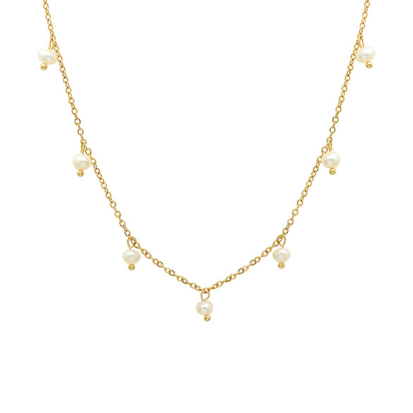 Retro Geometric Freshwater Pearl Necklace For Women In Titanium Steel With Gold Electroplated Simple Natural Style