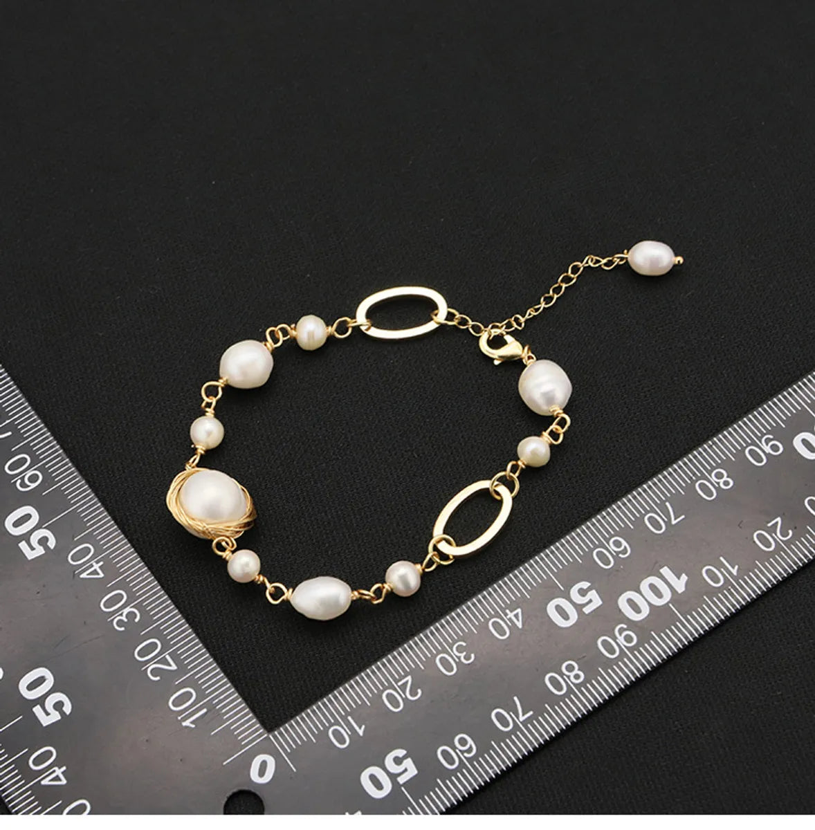 Retro Geometric Freshwater Pearl Plating 18k Gold Plated Bracelets