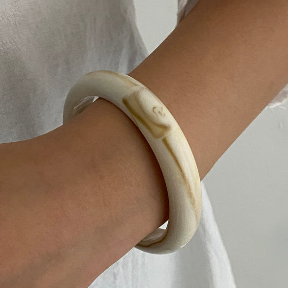 Retro Geometric Glossy Resin And Acrylic Wide Bracelet With Electroplating