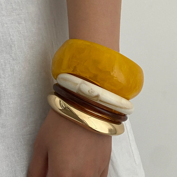 Retro Geometric Glossy Resin And Acrylic Wide Bracelet With Electroplating