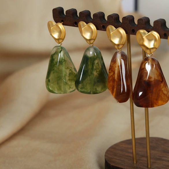 Retro Geometric Handmade Resin And Plastic Women's Ear Stud Pendant Earrings Jewelry
