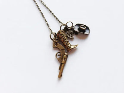 Retro Geometric Hat Pistol Alloy Plating Men'S Pendant Necklace