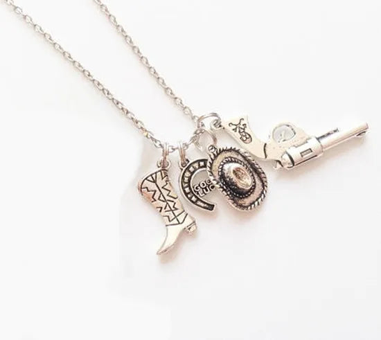 Retro Geometric Hat Pistol Alloy Plating Men'S Pendant Necklace