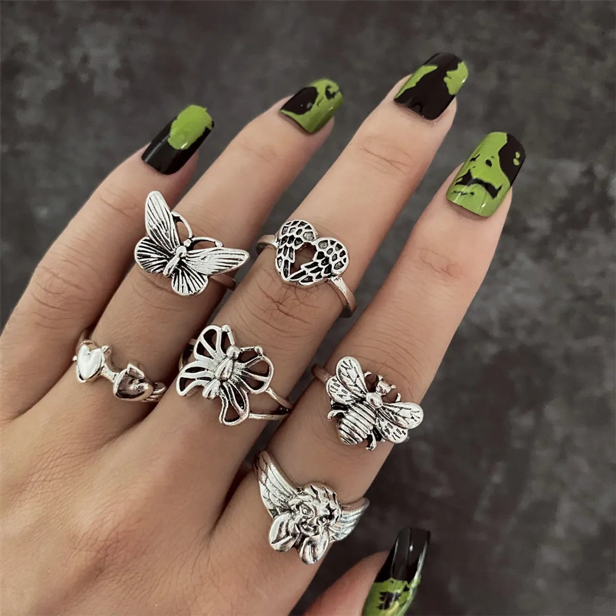 Retro Geometric Heart Shape Butterfly Alloy Women's Rings 1 Set