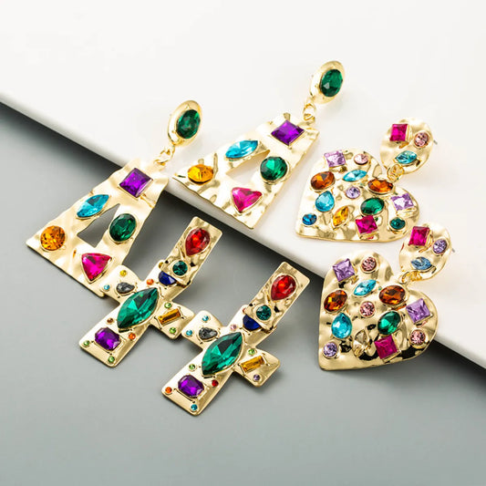 Fashion Geometric Diamond Alloy Artificial Gemstones Earrings