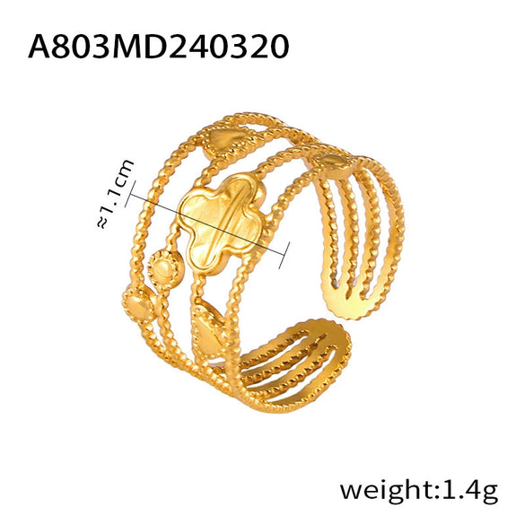 Retro Geometric Hollow Stitching 316L Stainless Steel Gold Plated Finger Ring