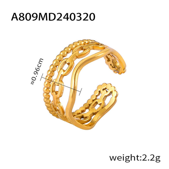 Retro Geometric Hollow Stitching 316L Stainless Steel Gold Plated Finger Ring
