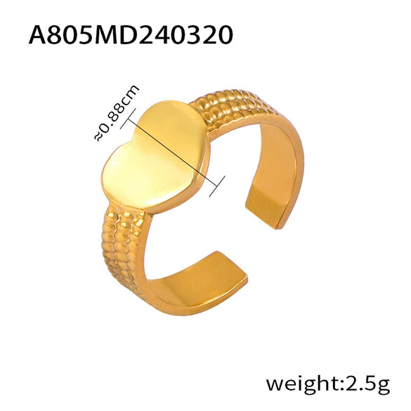Retro Geometric Hollow Stitching 316L Stainless Steel Gold Plated Finger Ring