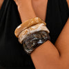 Retro Geometric Irregular Gradient Resin Wide Cuff Bracelet With Polished Stacked Round Design