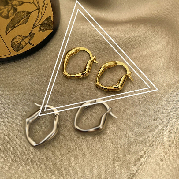 Retro Geometric Irregular Silver Plated Earrings Simple Metallic Fan Shape Jewelry