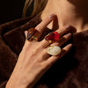Retro Geometric Irregular Zinc Alloy Ring With Polished Plating And Translucent Ambercolored Gradient Design