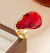 Retro Geometric Irregular Zinc Alloy Ring With Polished Plating And Translucent Ambercolored Gradient Design