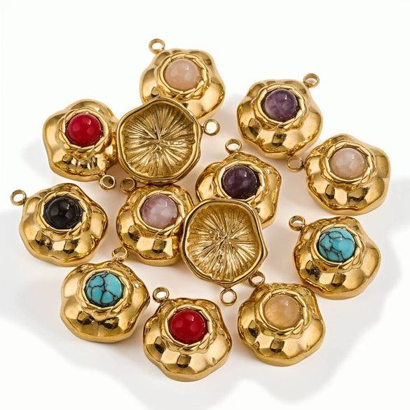 Retro Geometric Jewelry Accessories Titanium Steel And Stainless Steel With Natural Stone Flower Shape Electroplated 18K Gold