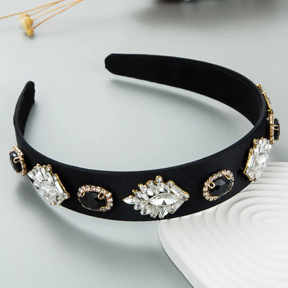 Retro Geometric Leaf Cloth Inlay Rhinestones Hair Band 1 Piece