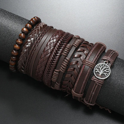 Retro Geometric Life Tree Pu Leather Unisex Bracelets