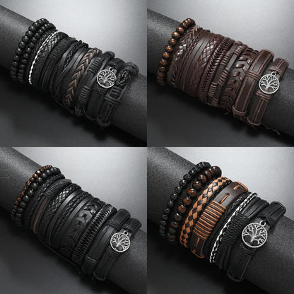 Retro Geometric Life Tree Pu Leather Unisex Bracelets