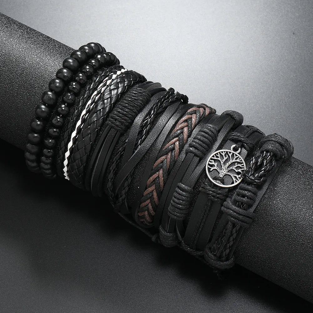 Retro Geometric Life Tree Pu Leather Unisex Bracelets