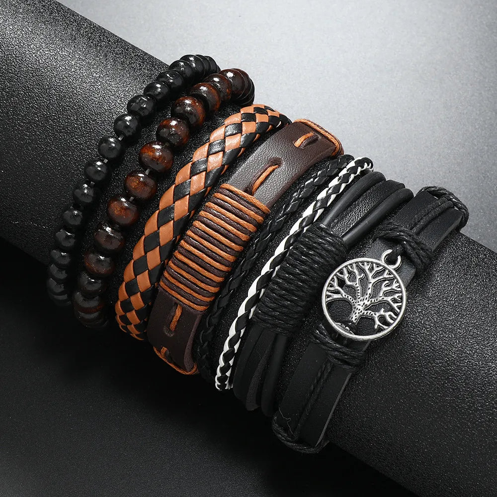 Retro Geometric Life Tree Pu Leather Unisex Bracelets