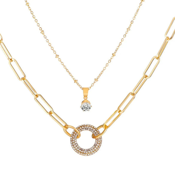 Retro Geometric Lock Imitation Pearl Alloy Inlay Rhinestones Women'S Layered Necklaces 1 Piece